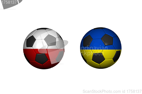 Image of Football (soccer ball) covered with the Polish flag and USA