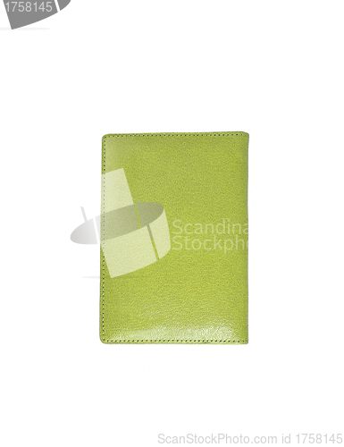 Image of green leather case note book isolated on white background