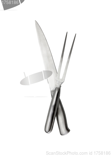 Image of Flatware on white background. Fork and knife.