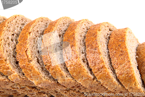 Image of bread slices with chunk over white background