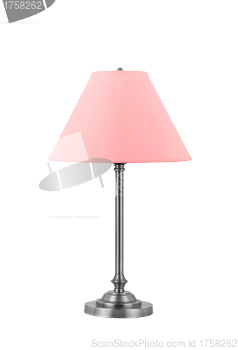 Image of Tall Lamp with pink shade isolated with clipping path