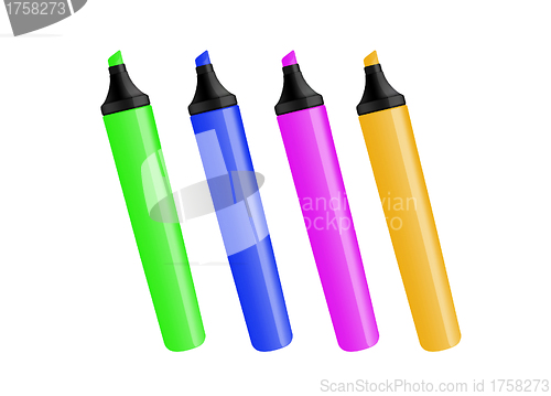 Image of 3d render of RGB markers on white background