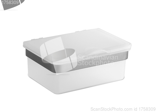 Image of a white plastic food container isolated on white