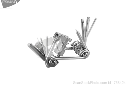 Image of Steel pliers folding multi tool opened isolated