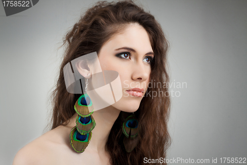 Image of beautiful girl with earrings "Hand made"