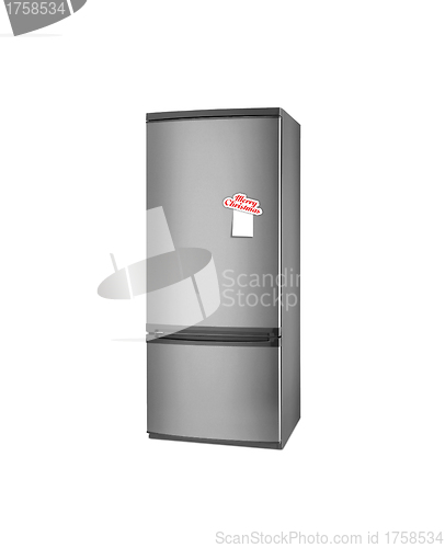 Image of Merry Christmas refrigerator isolated on a white background