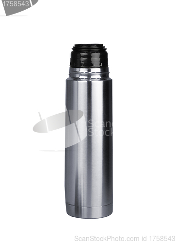 Image of thermos with chrome cap. studio isolated