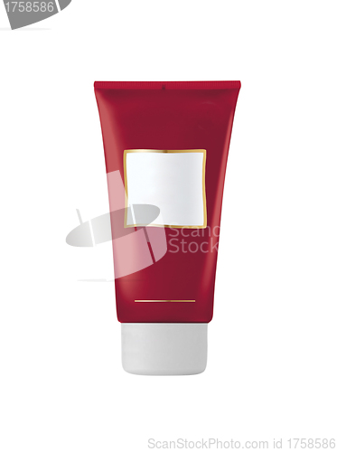 Image of red cosmetic tube isolated on white background