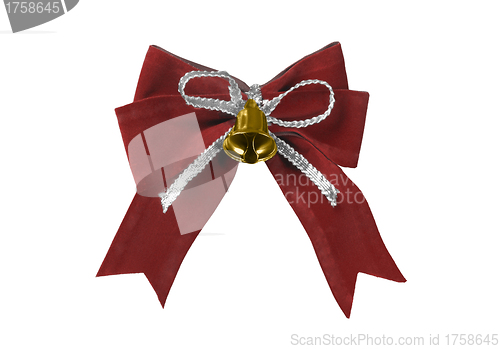Image of Beautiful red satin gift bow, isolated on white