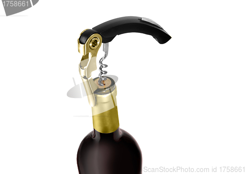 Image of Cork-screw opening wine bottle