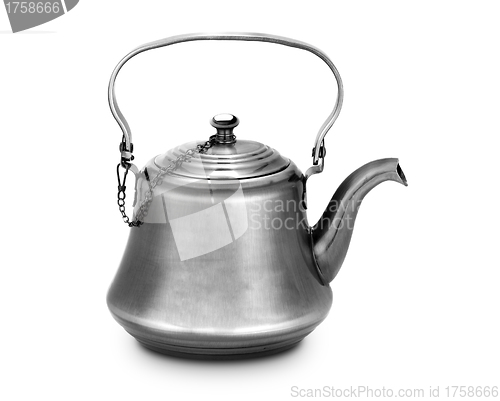 Image of metal tea pot on a white background