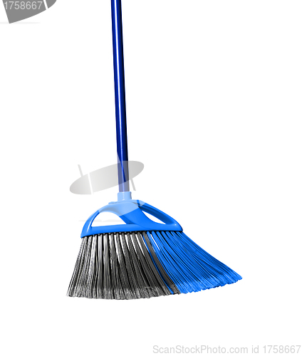 Image of plastic blue broom isolated on white background.