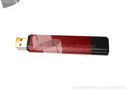 Image of red USB flash drive on white