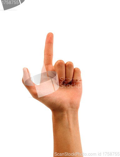 Image of Hand up with pointing or pushing finger.