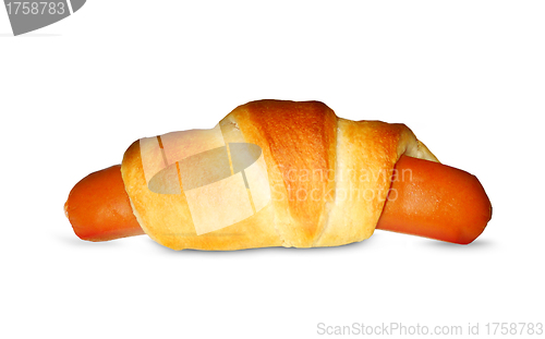 Image of Fried sausage in bread dough isolated on white background