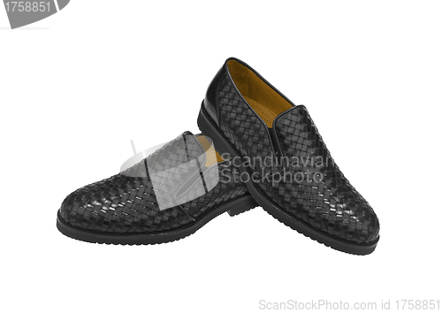 Image of pair man's black moccasins isolated on white background