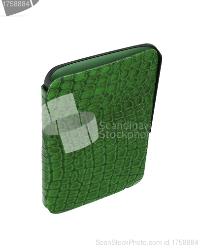 Image of green leather case note book isolated on white background