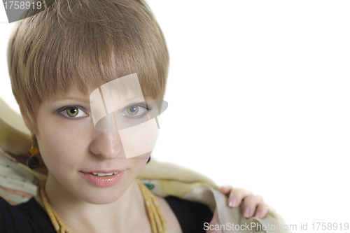 Image of Teen girl portrait, over white background