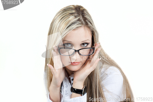 Image of Woman Wearing Glasses on a white background