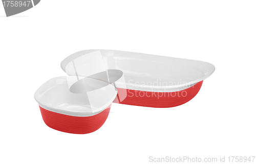 Image of Red dishes isolated on white