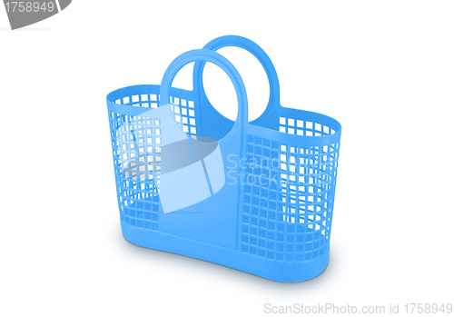 Image of Blue plastic basket on white background