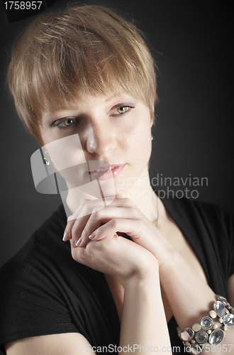 Image of Teen girl portrait, over gray background