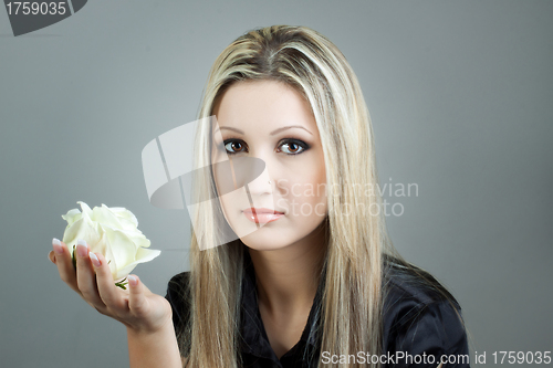 Image of Portrait of young beautiful woman with long blond hair