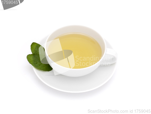 Image of Cup of tea and mint isolated