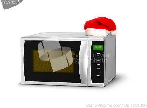 Image of Christmas microwave over white