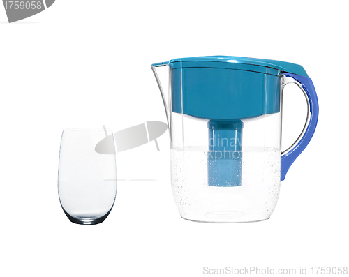 Image of water filter with glass isolated on white