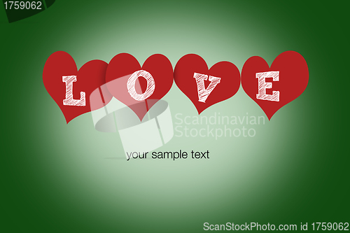 Image of hearts  with text "love" with sample text