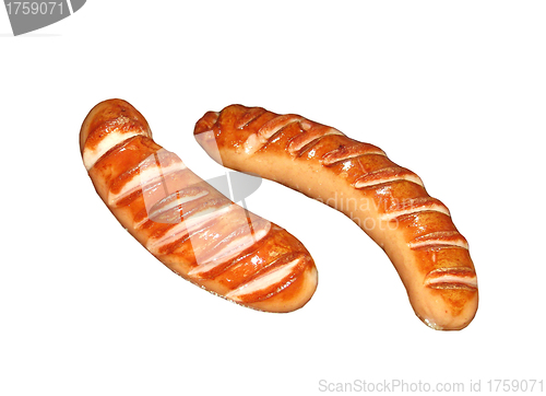Image of Two grilled sausages isolated on white