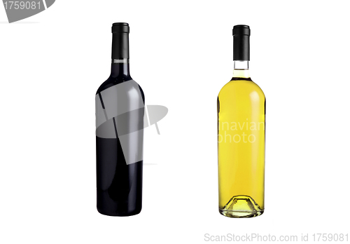Image of Red and white wine bottles isolated