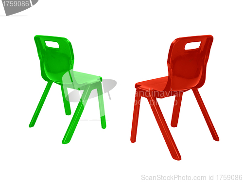 Image of red and green plastic chairs