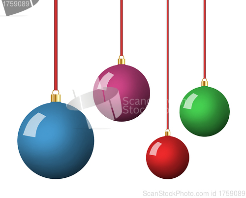 Image of Christmas balls hanging isolated on white background
