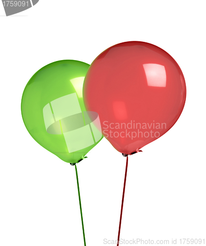 Image of Red and green balloons isolated on white