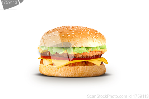 Image of Cheeseburger on a white background