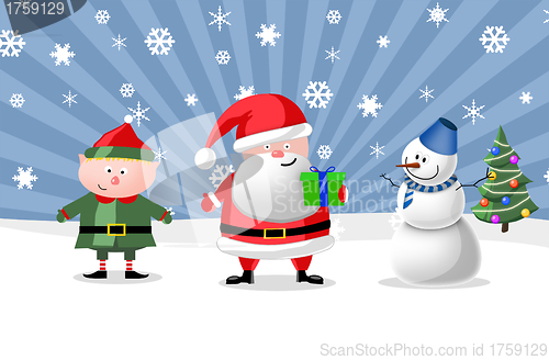 Image of Santa, gnom and snow man, illustration