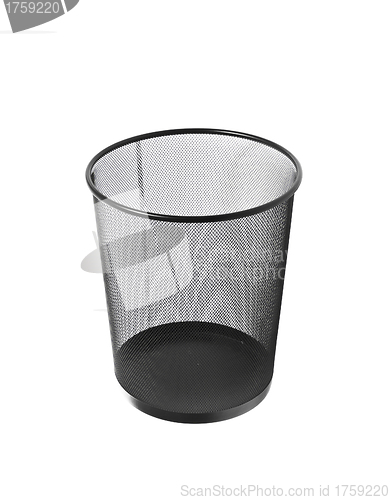 Image of Empty black iron trash bin isolated