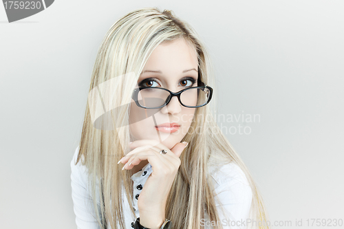 Image of Woman Wearing Glasses on a white background
