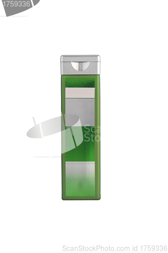 Image of Green shampoo bottle on white isolated