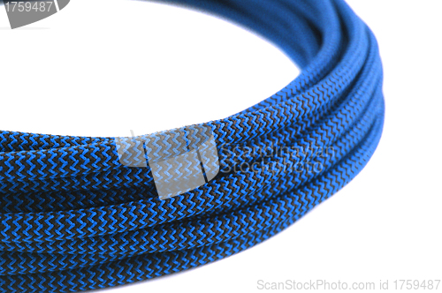 Image of Closeup of blue rope on white background