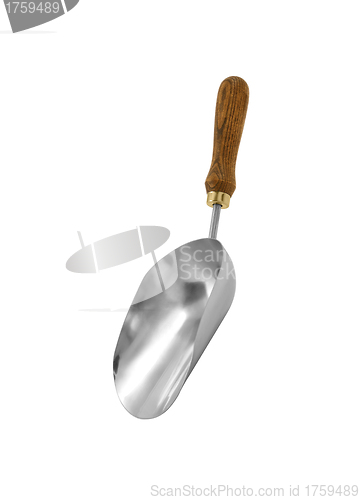 Image of shovel with wooden handle isolated on white background