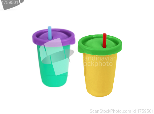 Image of Two fast food paper cups with straws