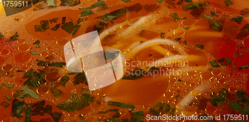 Image of Close-up of soup with noodles