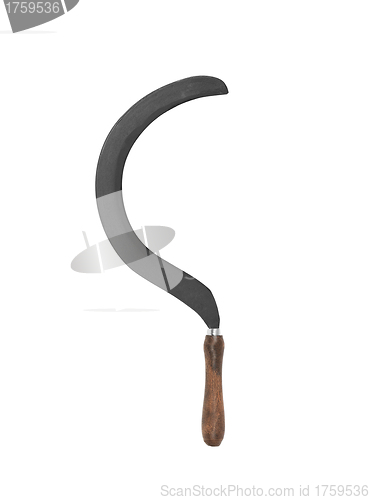 Image of vintage rusty grain sickle isolated over white background