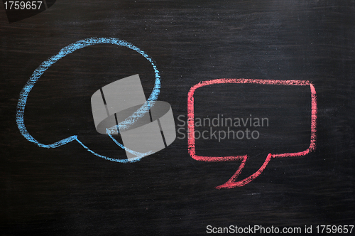 Image of Chalk drawing of blank speech bubbles on a blackboard background