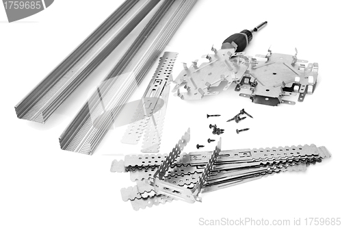 Image of Many components for installation of gypsum panels