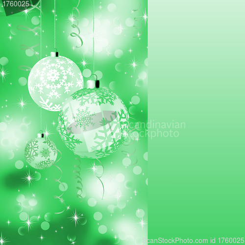 Image of Green card with christmas balls. EPS 8