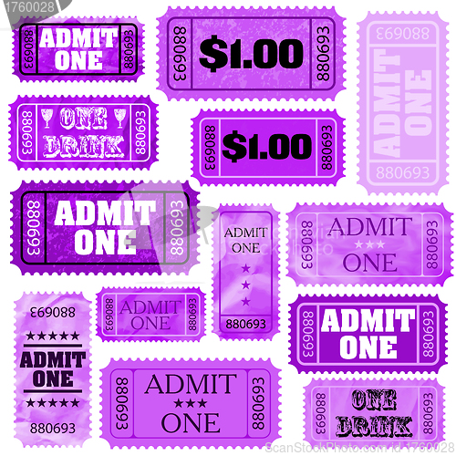 Image of Violet set of ticket admit one. EPS 8